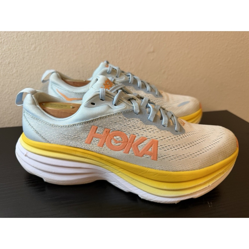 Hoka One One Bondi 8 Shoes Womens 10.5 Blue Road Running Athletic Gym Sneakers